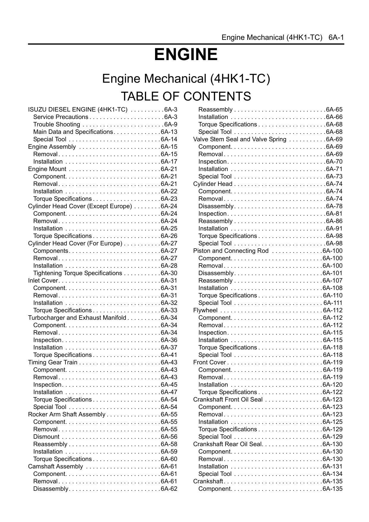 HITACHI Engine Mechanical (4HK1-TC) MANUAL